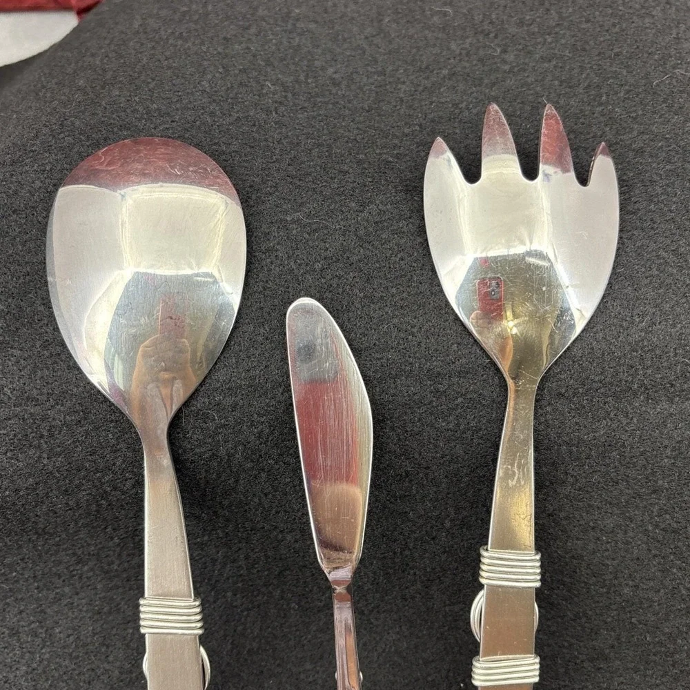 Handcrafted SS Salad Set And Butter Knife South Africa Purple Cabochon Stones